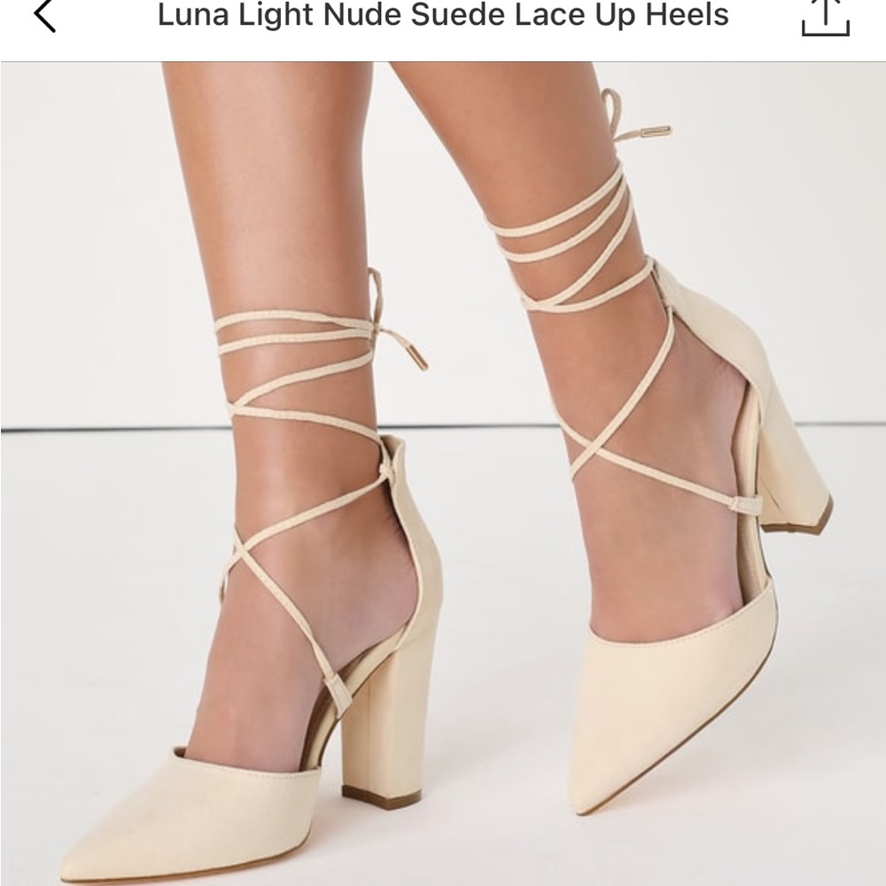 Lulus Lace-Up Nude Block Heels